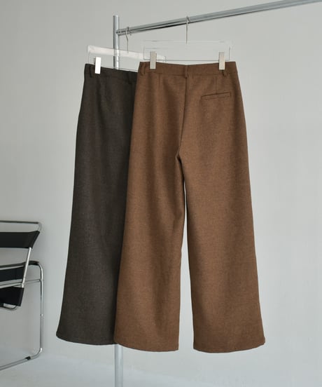 bottoms-02261　Wool Blend Check Tuck Pants Brown Dark Brown