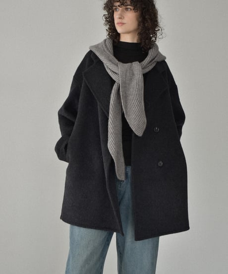 outer-02061　Wool Midi Coat With Reversible Stitching  Ecru Dark-gray Brown