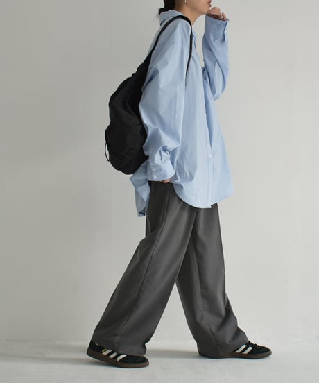 tops-02461　Oversized Shirt White Blue