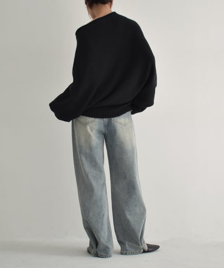 knit-02294　Loose Dolman Knit Off-White Gray Black