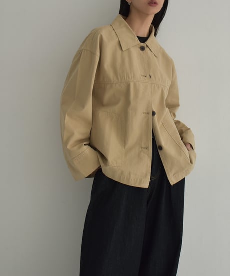 outer-02086　Stained Color Short Coat Beige Black