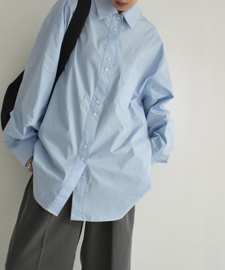 tops-02461　Oversized Shirt White Blue