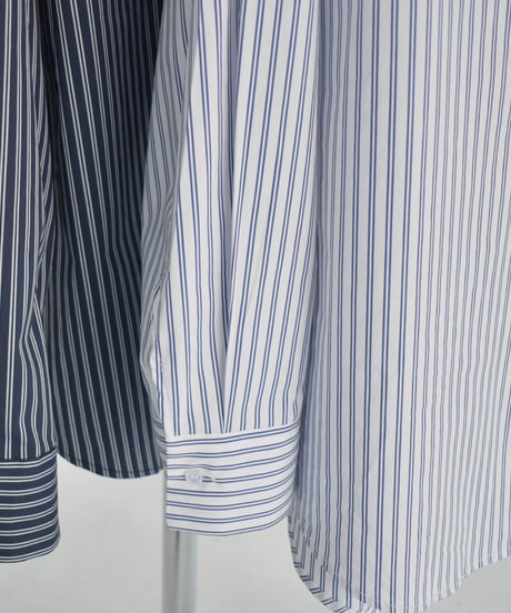 tops-02521　Oversized Striped Shirt  White Navy