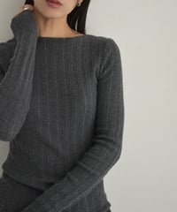 knit-02301　Boat Neck Random Ribbed Knit Off-White Gray