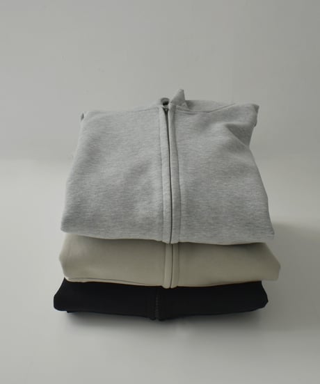 tops-02570　Double Zip Hoodie  Black Gray Khaki-Beige