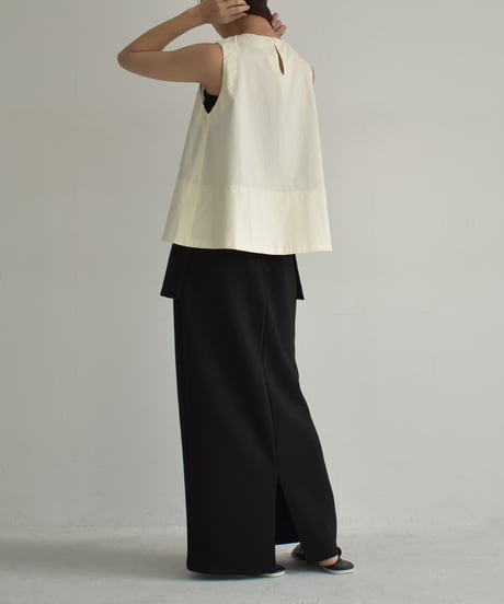 tops-02501　Sleeveless Tent Blouse Ivory Black