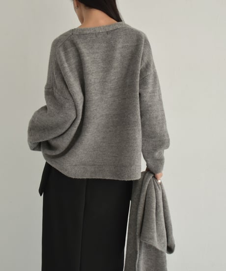 knit-02293　Knitted Cardigan With Scarf　Brown Gray Black