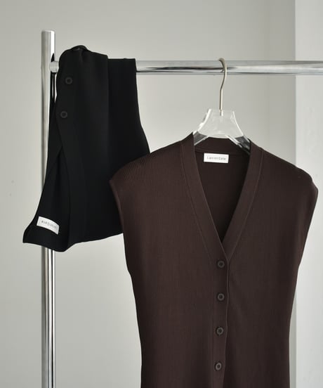 knit-02275　Front Button Summer Ribbed Knit Vest Brown Black