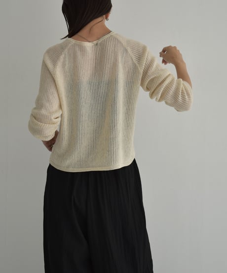 knit-02270　Linen-blend Summer Knit Cardigan Beige Black Gray