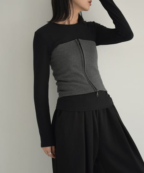 tops-02267　Zip-knit bustier　Charcoal