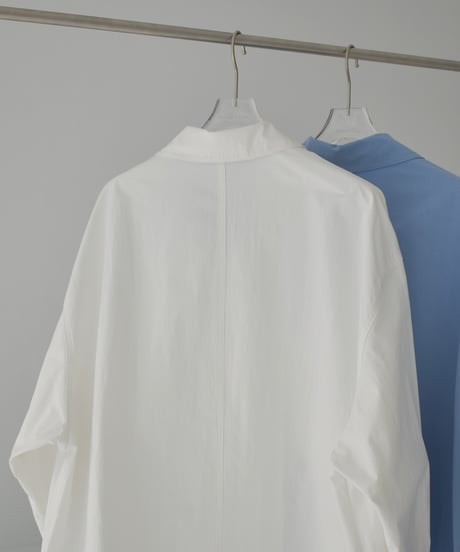 tops-02519　Drawstring Oversized Shirt　White Blue
