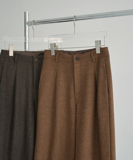 bottoms-02261　Wool Blend Check Tuck Pants Brown Dark Brown