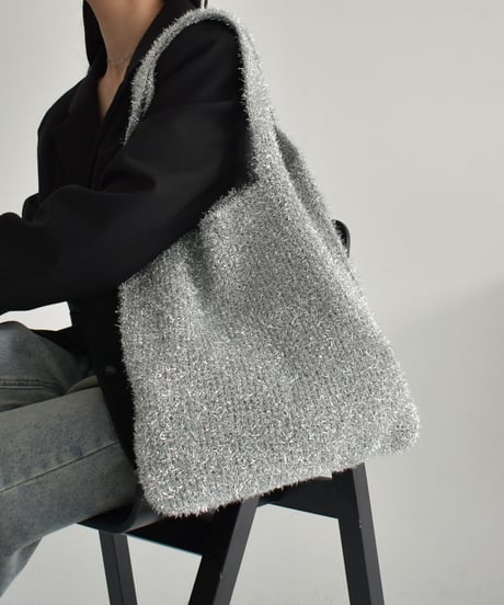 bag2-02653　Lame Knit Tote Bag Silver Black
