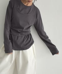 tops-02536　Layered Cut and Sew　White Charcoal