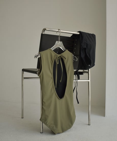 swim-02458　Asymmetrical Design One Piece Swimsuit　Khaki　Black