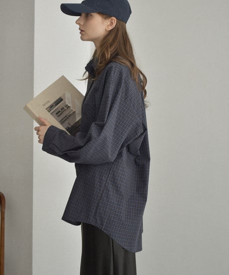 tops-02571　Oversized Check Shirt　Beige Navy