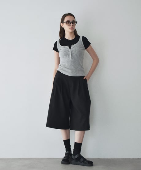 nh-knit-02383  Henley Neck Sheer Tank Ecru Yellow Blue Gray Black