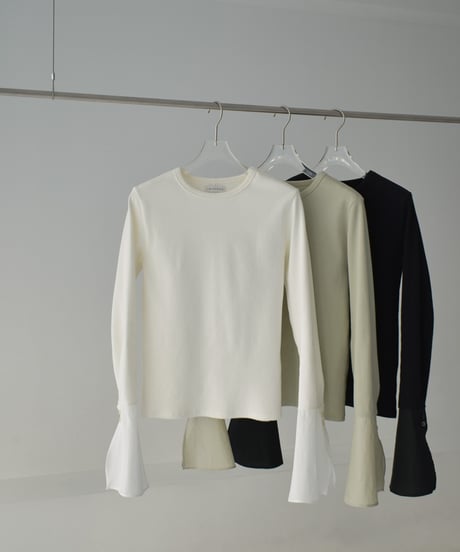 tops-04153 　Made in japan  Cuff Design Rib Top  Off-white Light-Green Black