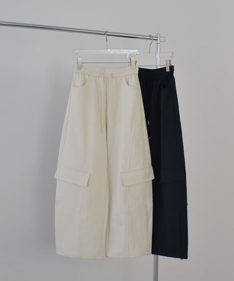 bottoms-02317 Wide Cargo Pants Ecru Dark Navy