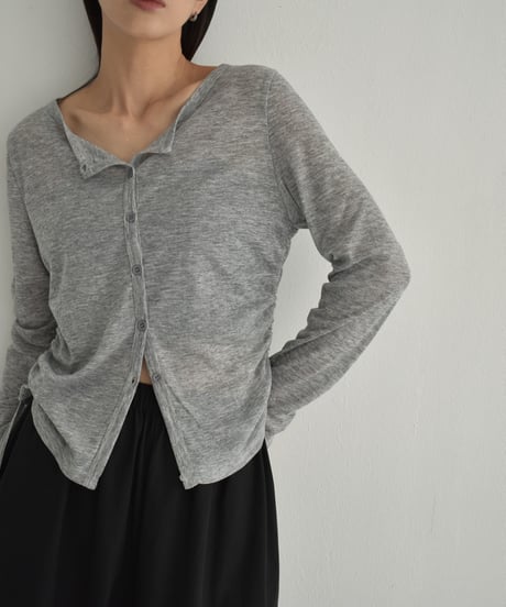tops-02490　Summer Knit Gathered Cardigan Cream Gray Black