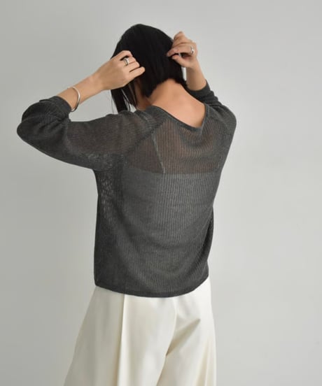 knit-02270　Linen-blend Summer Knit Cardigan Beige Black Gray
