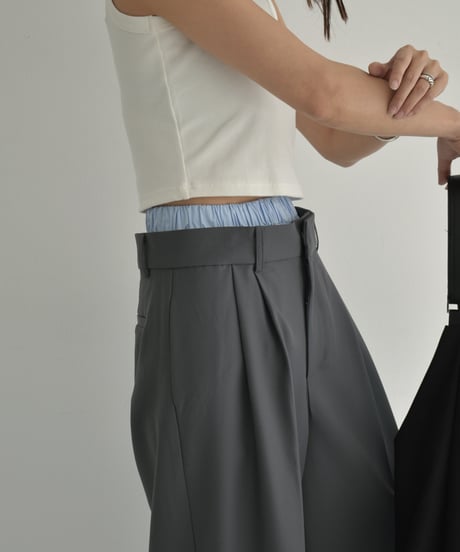 bottoms-12014　Double Waist Tuck Pants Gray