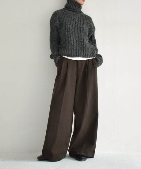 bottoms-02256　Brushed Back Center Press Pants  Brown Black