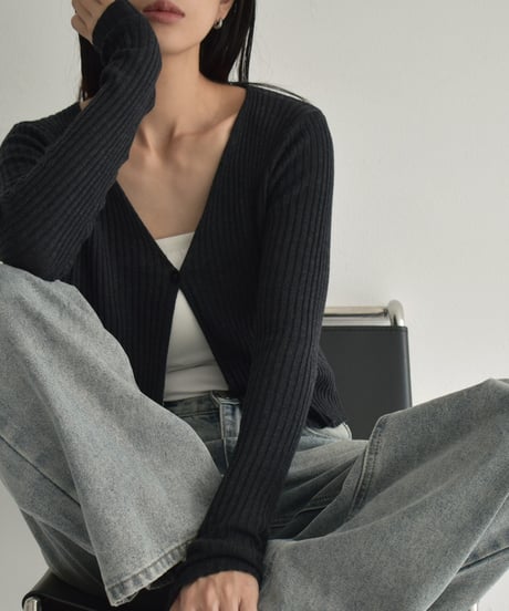 knit-02295　Ribbed One Button Cardigan Off-White Brown Red Charcoal