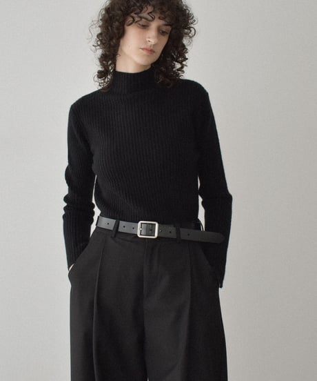 knit-02358  Ribbed High-Neck Knit Top  Off-White Ice-Blue Gray Brown Black