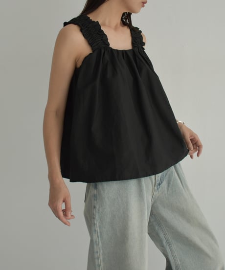 tops-02479　Gathered Tank Blouse White Black