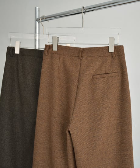 bottoms-02261　Wool Blend Check Tuck Pants Brown Dark Brown