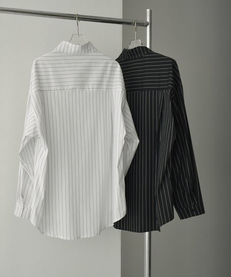 tops-02511　Over Sized Striped Shirt White Black
