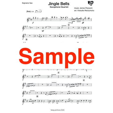 "Jingle Bells "   ( Saxophone Quartet )  ジングルベル　サックス四重奏　楽譜(パート譜のみ）