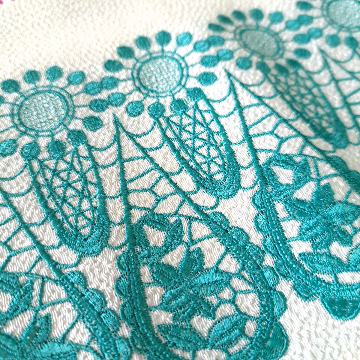 刺繍の半衿 アシメレース／ターコイズ | カジュアルキモノ Orange bird