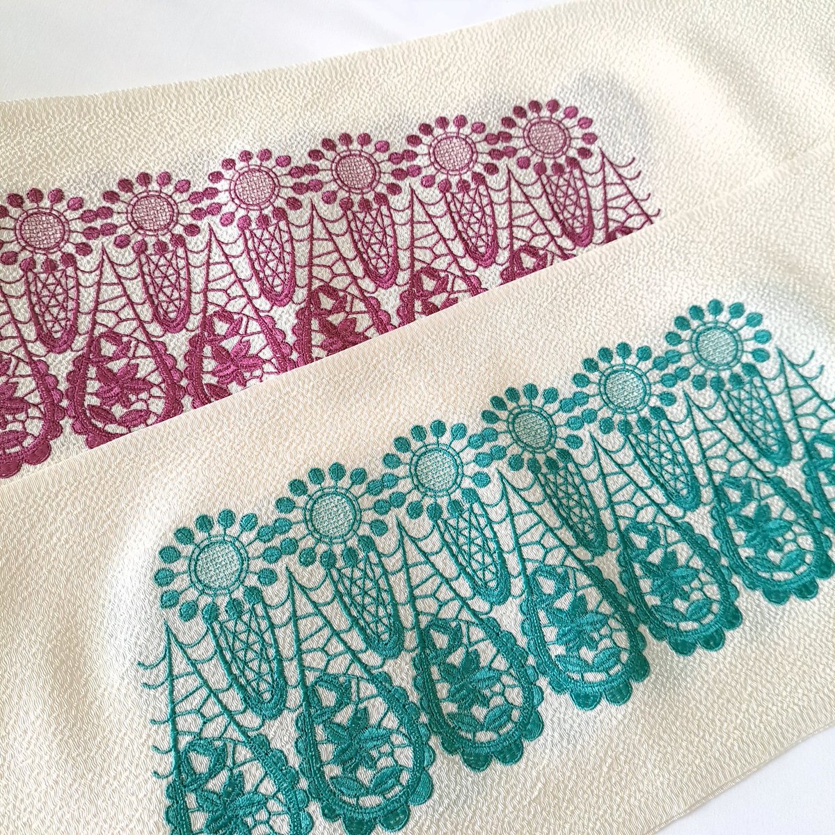 刺繍の半衿 アシメレース／ターコイズ | カジュアルキモノ Orange bird