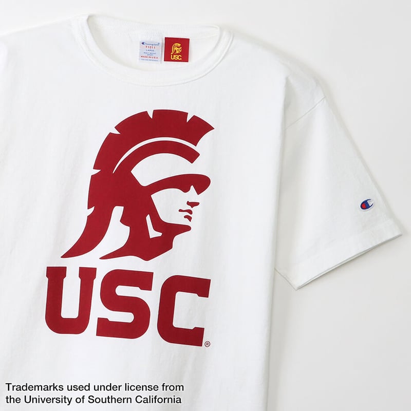 チャンピオン Tシャツ T1011 USA製 カレッジプリント USC 赤 L