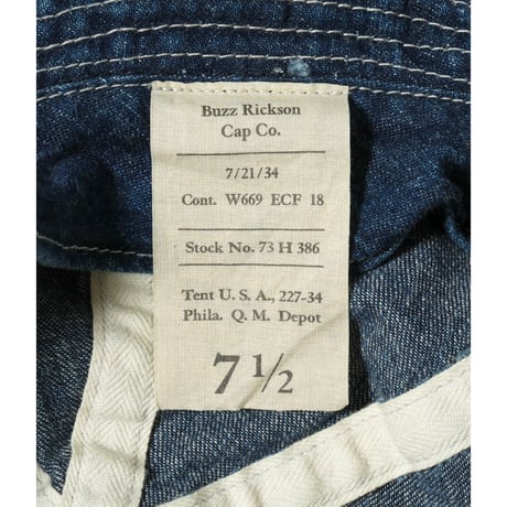 BUZZRICKSON’S Lot.BR02850 HAT, WORKING, DENIM VINTAGE WASHED STENCIL