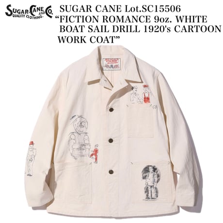 SUGAR CANE Lot.SC15506 “FICTION ROMANCE 9oz. WHITE BOAT SAIL DRILL 1920's CARTOON WORK COAT”