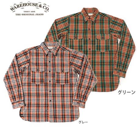 WAREHOUSE Lot 3022 FLANNEL SHIRTS WITH CHINSTRAP NON WASH