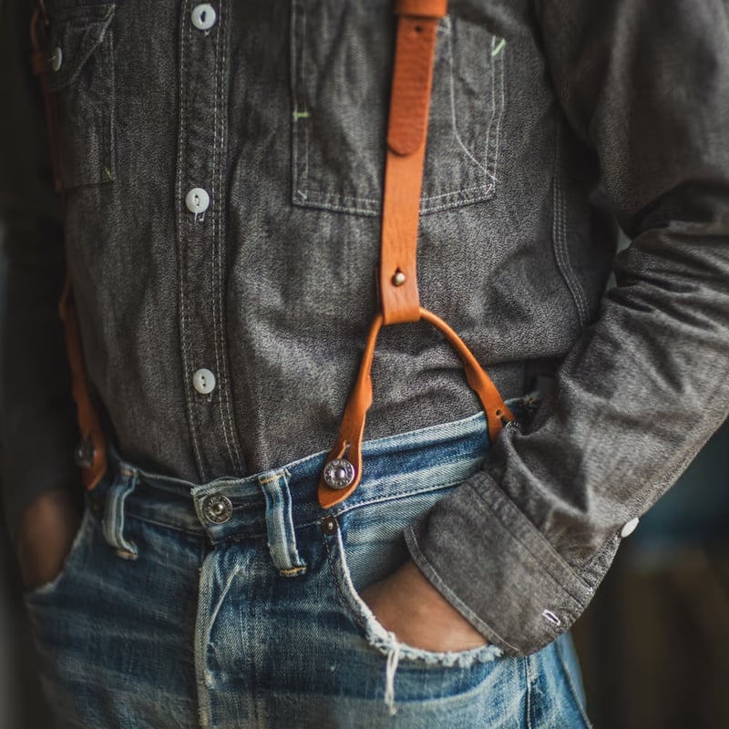 tcbジーンズ レザーサスペンダーM TCB jeans Leather Suspenders | cross over