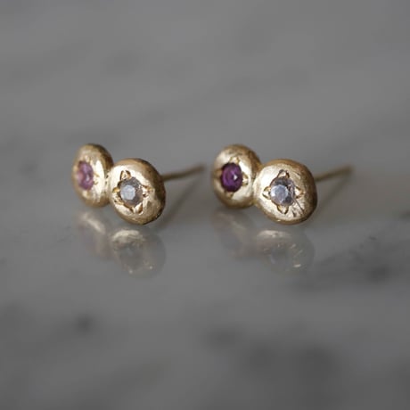 AUREA double pierce - white sapphire, pink sapphire