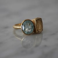 ARS double stone ring  - aquamarine, rutillequartz