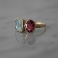 ARS double stone ring  - aquamarine, pink tourmaline
