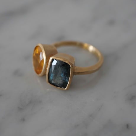 ARS double stone ring  - aquamarine, yellow aquamarine