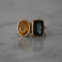 ARS double stone ring  - aquamarine, yellow aquamarine