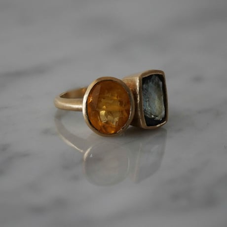 ARS double stone ring  - aquamarine, yellow aquamarine