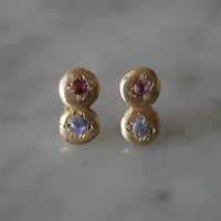 AUREA double pierce - pink tourmaline, tanzanite