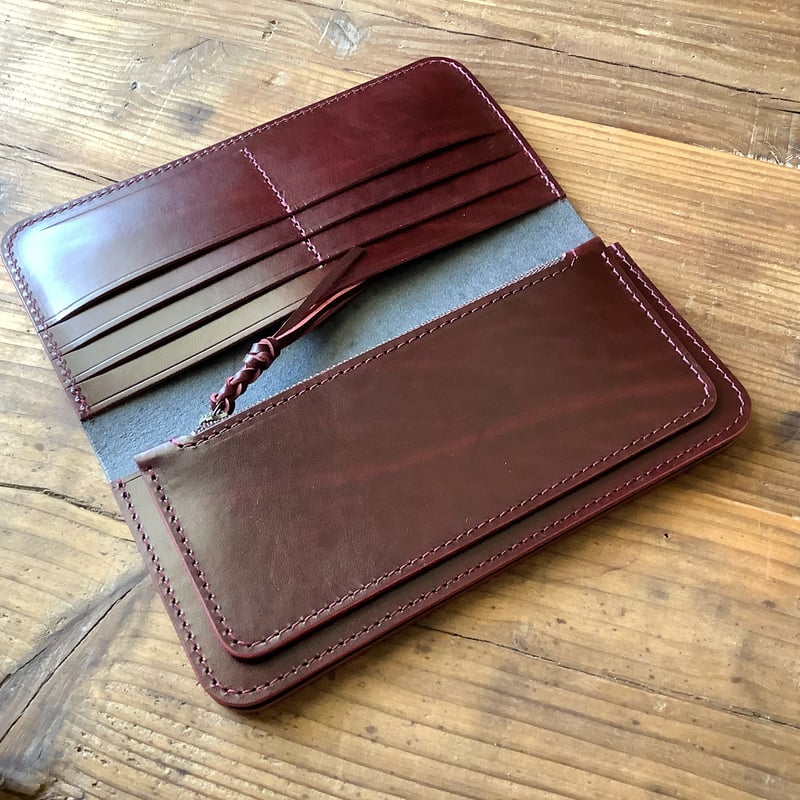 黒革×ルガトショルダーワイン 長財布 小銭入れあり | keywest828