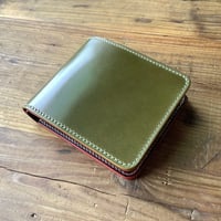オリーブコードバン×ルガトショルダーワイン 二つ折り財布 小銭入れなし