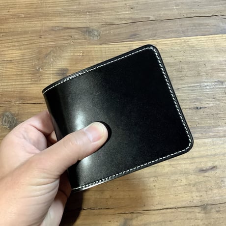 オイルコードバン黒×ルガトショルダー黒 二つ折り財布 小銭入れ無し